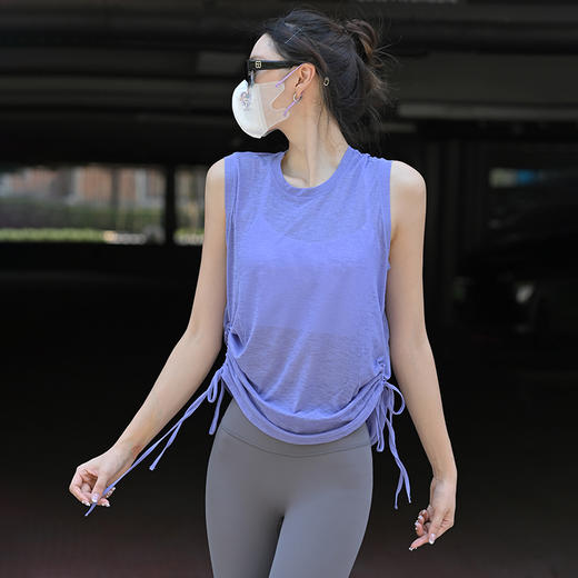 beemen竹节纱清凉罩衫 运动背心 遮臀遮胯 宽松藏肉肉  抽绳灵活多穿法  瑜伽运动背心 日常可穿 商品图2