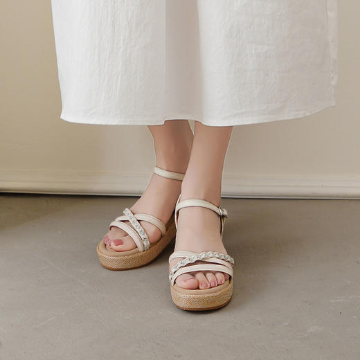 【夏季新款】西村名物2025年夏季新款舒适百搭超轻厚底小坡跟系带凉鞋T25BG20711 商品图4