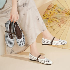 西村名物2025年夏季新款舒适透气平底编制玛丽珍单鞋洞洞鞋T25AH16571