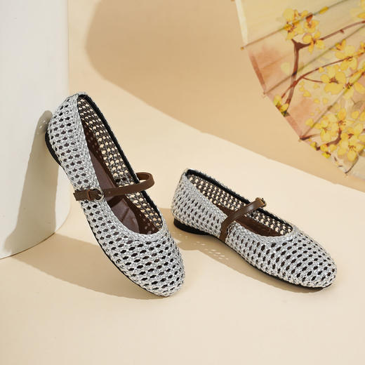 西村名物2025年夏季新款舒适透气平底编制玛丽珍单鞋洞洞鞋T25AH16571 商品图8