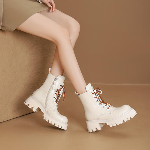 westory2024年秋季新款超轻厚底系带纯色侧拉链马丁靴W24DS83981 商品图3