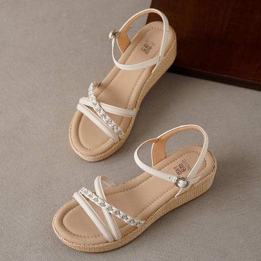 【夏季新款】西村名物2025年夏季新款舒适百搭超轻厚底小坡跟系带凉鞋T25BG20711 商品图7