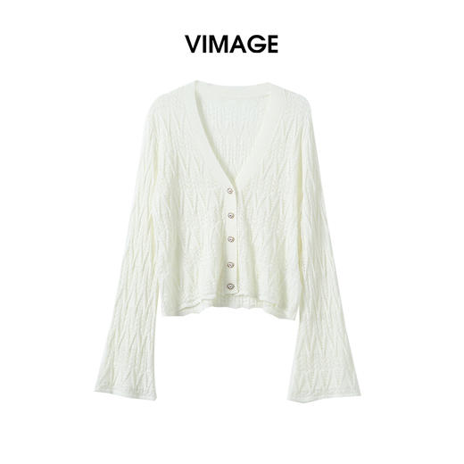 VIMAGE纬漫纪喇叭袖薄款气质防晒镂空针织开衫女外套季夏新款V2301950 商品图5