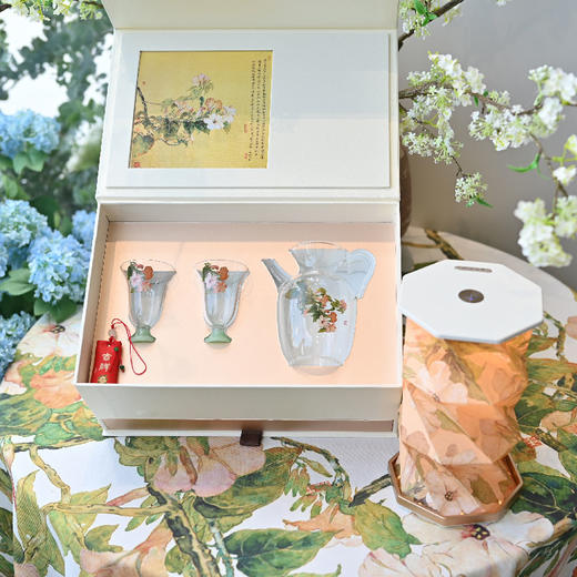 羽诗制造出品 花间野趣小宋壶玻璃对杯旋转花灯文创礼盒 商品图1
