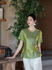 盛唐婧| 桑蚕丝牡丹提花修身国风简约短袖-绿色 商品缩略图0