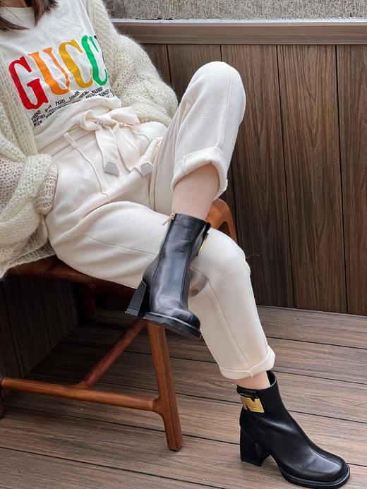 westory复古时髦金属饰扣短筒时装靴粗高跟秋冬新款靴子81971 商品图5