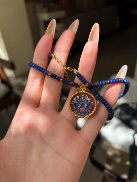 设计款|纯手绘大黑天唐卡吊坠项链 青金石项链六臂大黑天 商品图2