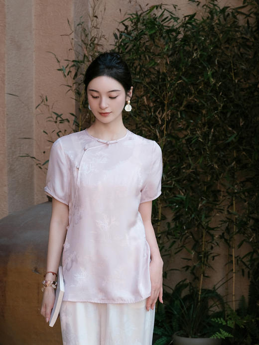 盛唐婧| 新中式圆领斜襟短袖正肩上衣 商品图0