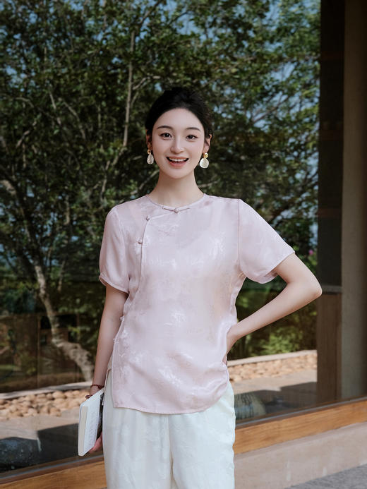 盛唐婧| 新中式圆领斜襟短袖正肩上衣 商品图1