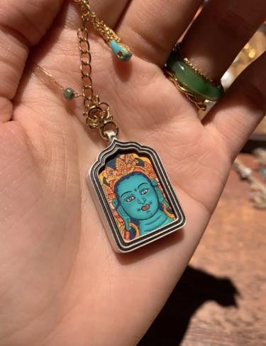 s925 设计款系列 绿度母·文殊菩萨，纯手绘唐卡吊坠项链 · 绿度母 商品图3