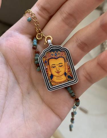 s925 设计款系列 绿度母·文殊菩萨，纯手绘唐卡吊坠项链 · 绿度母 商品图2