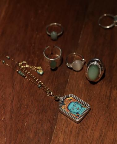 s925 设计款系列 绿度母·文殊菩萨，纯手绘唐卡吊坠项链 · 绿度母 商品图4