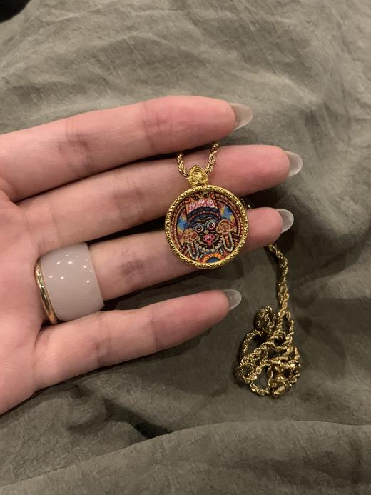 藏式纯手绘扎基拉姆随身小唐卡吊坠(含链子)2cm 商品图2