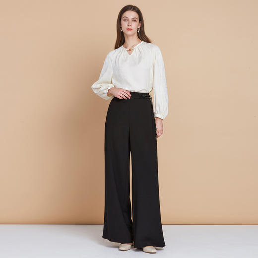 EITIE爱特爱中式盘扣高腰显瘦直筒阔腿垂坠休闲裤秋季新款C2505826 商品图1