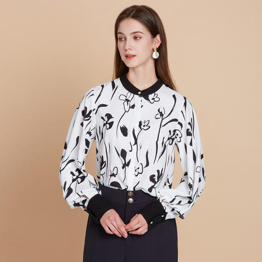 【中式水墨印花衬衫】EITIE爱特爱设计感灯笼袖通勤秋季新款C2509806 商品图3