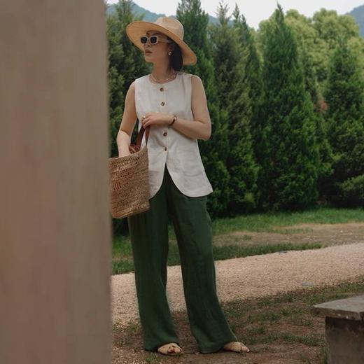 宝石绿汉麻阔腿裤/马甲，高级显贵，大城市的“解压器”【马甲预售5-7天发货，亚麻裤预售3-7天，不含周末】 商品图2