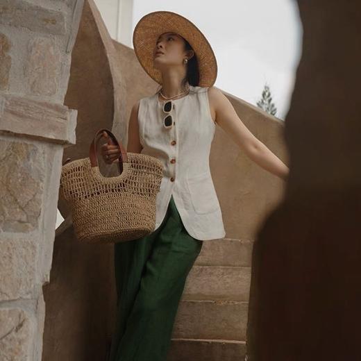 宝石绿汉麻阔腿裤/马甲，高级显贵，大城市的“解压器”【马甲预售5-7天发货，亚麻裤预售3-7天，不含周末】 商品图3