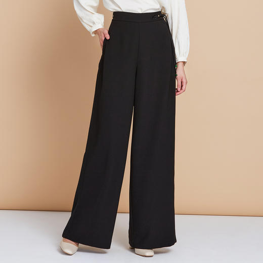 EITIE爱特爱中式盘扣高腰显瘦直筒阔腿垂坠休闲裤秋季新款C2505826 商品图2
