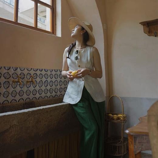 宝石绿汉麻阔腿裤/马甲，高级显贵，大城市的“解压器”【马甲预售5-7天发货，亚麻裤预售3-7天，不含周末】 商品图1