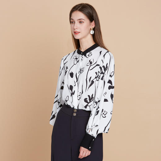 【中式水墨印花衬衫】EITIE爱特爱设计感灯笼袖通勤秋季新款C2509806 商品图2