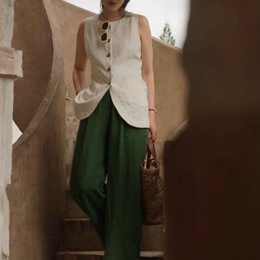 宝石绿汉麻阔腿裤/马甲，高级显贵，大城市的“解压器”【马甲预售5-7天发货，亚麻裤预售3-7天，不含周末】 商品图0