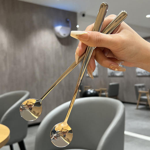 【跨境出口德国不锈钢搅拌勺】加厚304不锈钢搅拌勺高颜值甜品勺子家用三齿水果叉加长柄咖啡勺 商品图4