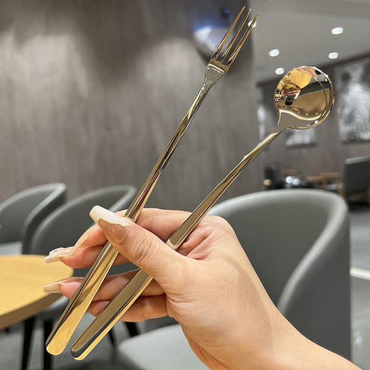 【跨境出口德国不锈钢搅拌勺】加厚304不锈钢搅拌勺高颜值甜品勺子家用三齿水果叉加长柄咖啡勺 商品图2