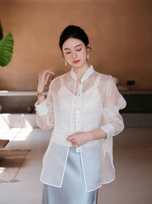 盛唐婧 |手工扎染真丝绡上衣-白色 商品图4