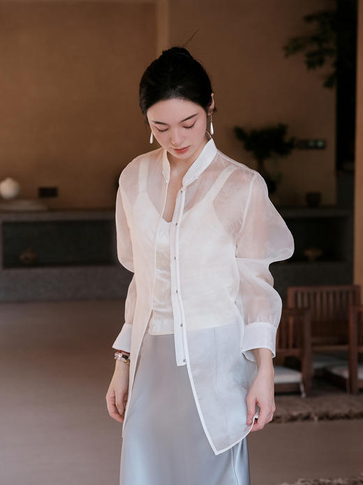 盛唐婧 |手工扎染真丝绡上衣-白色 商品图3
