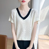 【两个款式可选】板绘天丝亚麻镂空花边短袖/天丝双V领假两件短袖 面料清爽透气 显瘦百搭 商品缩略图2