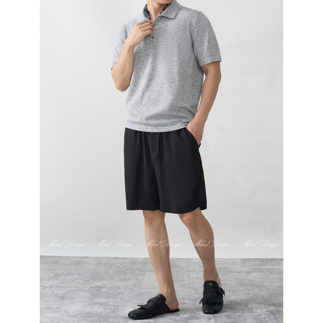 「岩间灰」秦磊男装14针岛精亚麻混纺针织POLO衫LL-WSY1074 N6商品图2