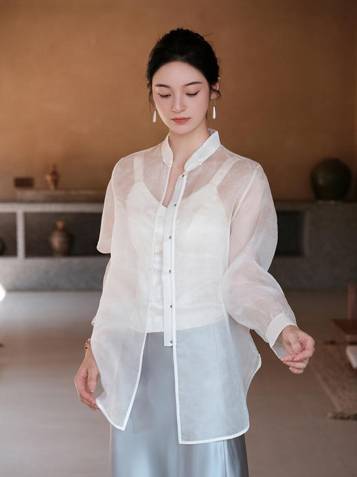 盛唐婧 |手工扎染真丝绡上衣-白色 商品图5
