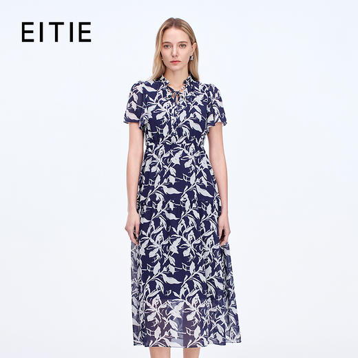EITIE爱特爱气质植物印花优雅修身显瘦连衣裙秋新款8307003 商品图0