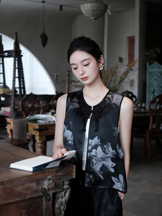 瑕疵|盛唐牡丹| 荷韵欧根缎马甲[特价品](特殊商品不退不换) 商品图0