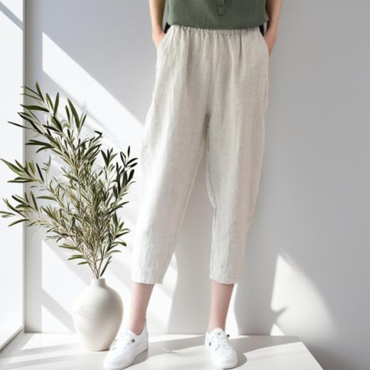 现货 臣禾	【纳凉萝卜裤】  百搭休闲松紧腰七分棉麻哈伦裤	JZ252060575 商品图3