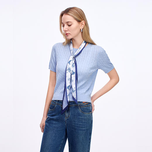 EITIE爱特爱气质通勤简约圆领修身显瘦针织衫秋新款8301001 商品图4