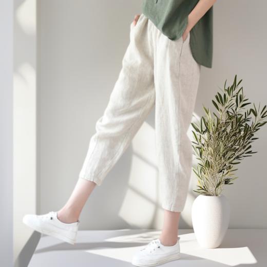 现货 臣禾	【纳凉萝卜裤】  百搭休闲松紧腰七分棉麻哈伦裤	JZ252060575 商品图2