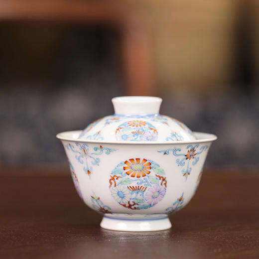 【忘言】斗彩团菊小茶碗 盖碗 曰何文人器 商品图0