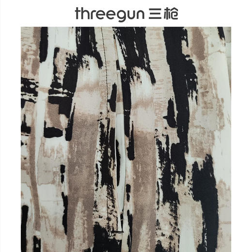 Threegun三枪 垂棉印花女阔腿长裤-61384B011 商品图2