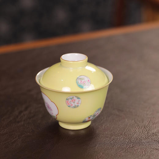 【忘言】柠檬黄地小团花茶碗盖碗 曰何文人器 商品图1