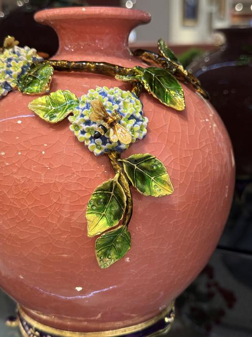 创意珐琅彩轻奢时尚陶瓷花瓶花插新中式客厅餐厅玄关电视柜摆件佛罗端斯花开同心花瓶 商品图3