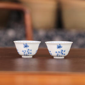 【忘言】 青花花卉小品杯 曰何文人器