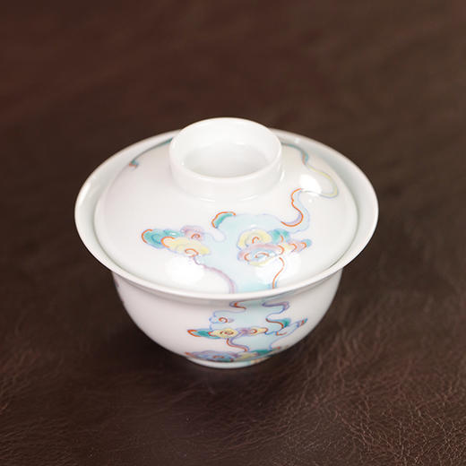 【忘言】斗彩祥云纹折沿小茶碗盖碗 曰何文人器 商品图1