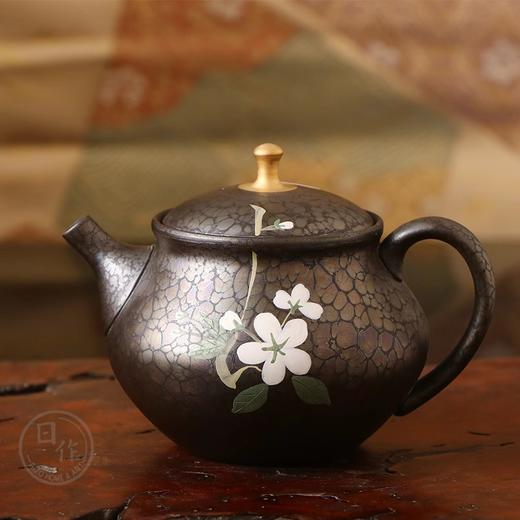 日本常滑烧昭龙梅原昭二金摘手绘天目釉后手急须茶壶 商品图4