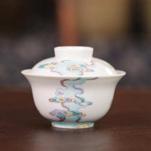 【忘言】斗彩祥云纹折沿小茶碗盖碗 曰何文人器 商品图0