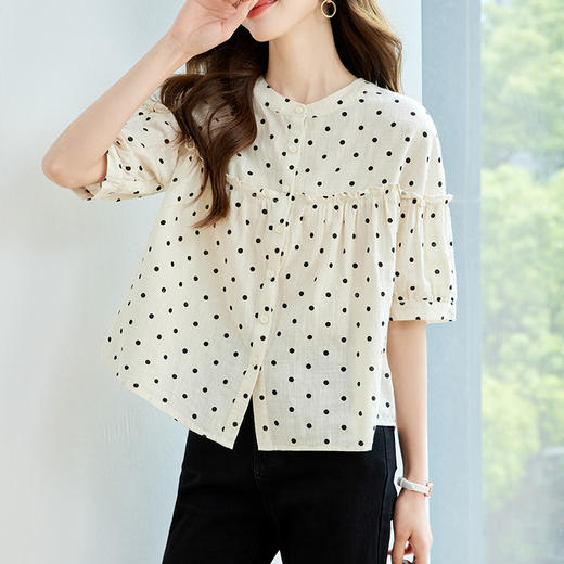 馥迦法式圆领波点纯棉衬衫 商品图4