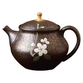 日本常滑烧昭龙梅原昭二金摘手绘天目釉后手急须茶壶