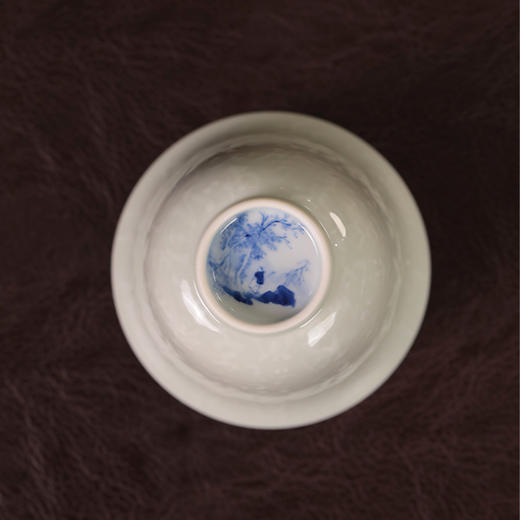 【忘言】豆青釉泥书青花定风波茶碗 盖碗 曰何文人器 商品图3
