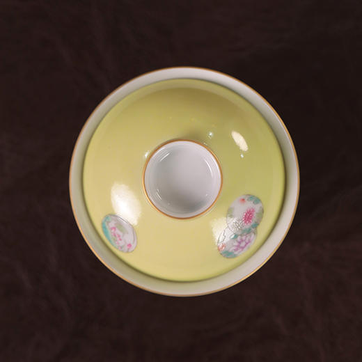 【忘言】柠檬黄地小团花茶碗盖碗 曰何文人器 商品图3