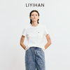 LIYIHAN 2025夏新款通勤长绒棉铅笔短袖T恤女白色刺绣圆领上衣设计感 商品缩略图0